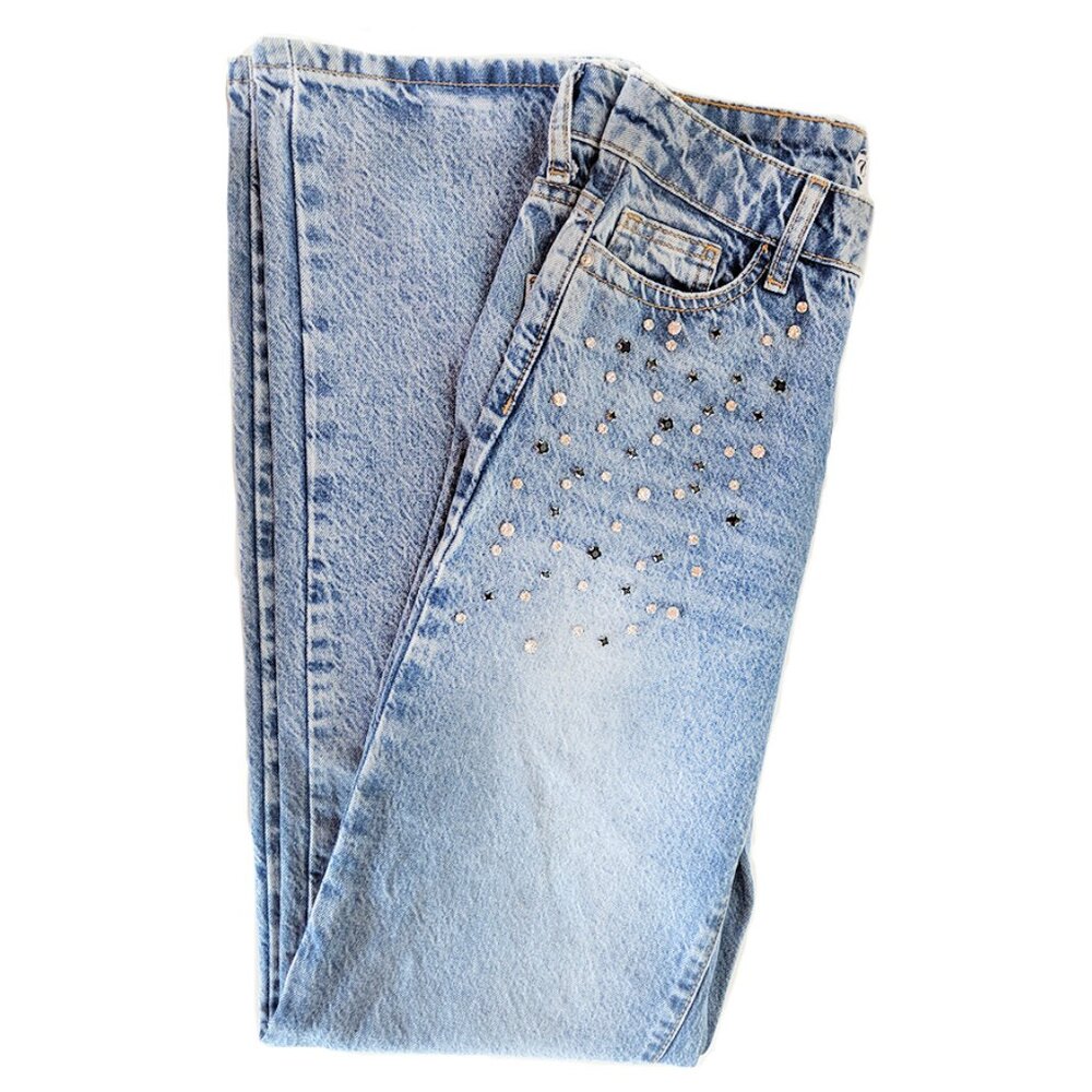 Straight-Cut High-Waist Jeans With Rhinestones From ZARA - Picture 9 of 16